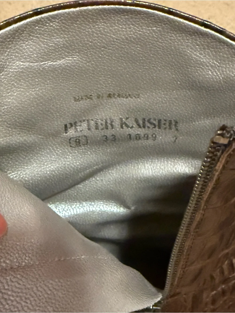 Peter Kaiser Brown Croc Embossed Leather Ankle Boots Side Zip